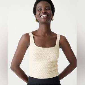 J. Crew Supersoft Cropped Cable-Knit Sweater-Tank Natural Cabin Core Min